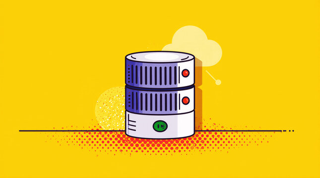 Minimal flat illustration of server database with cloud storage concept. Represents data management, hosting, backup systems, and digital storage technology in modern IT environments.