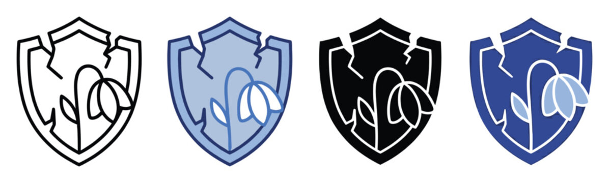 Symbolic cracked shield with drooping flower conveying vulnerability for UI design elements