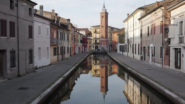 Comacchio, Ferrara, Emilia Romagna, Italy - April 29, 2026 - Views of the lagoon city's historic center