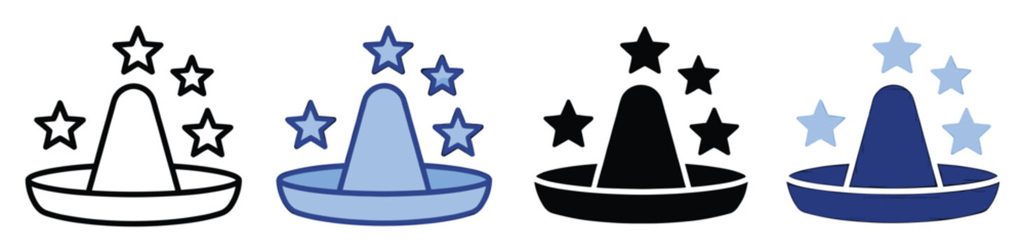 Wizard hat and stars magic symbol collection suitable for game interface and award concepts