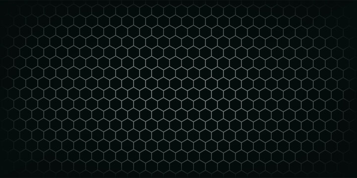 Dark hexagon abstract technology background with blue and green colored bright flashes under hexagon. Hexagonal gaming vector tech illustration black abstract background.