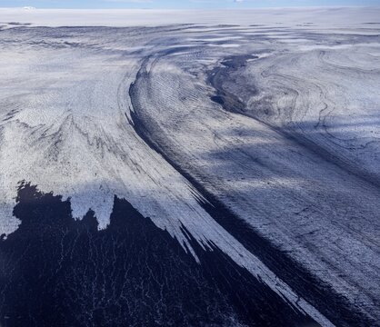 Aerial view of structures of Vatnaj&ouml;kull glacier, Austurland, Iceland