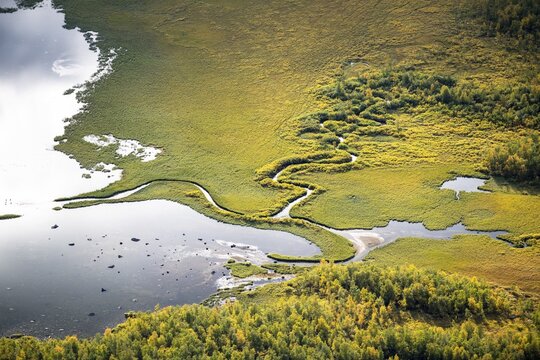 Close-up of the Rapadalen river delta, Rapa&auml;lv river, Sarek National Park, Laponia, Lapland, Sweden