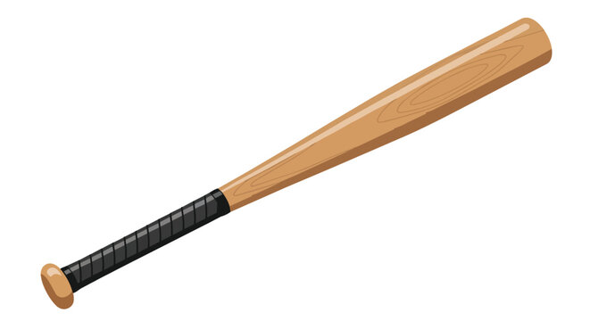 Professional Wooden Baseball Bat with Black Grip Handle Illustration Isolated on White Background