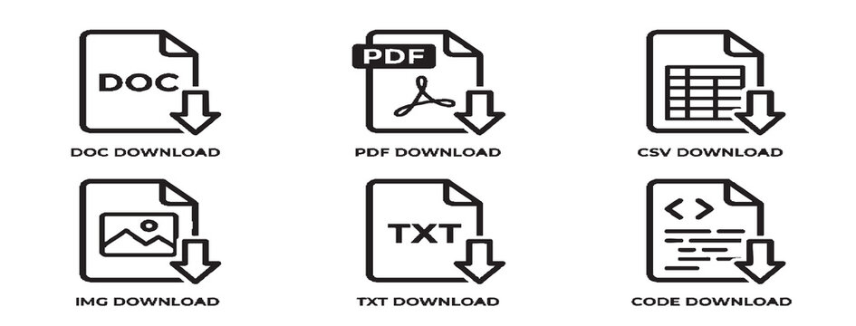File types icons for download on white background