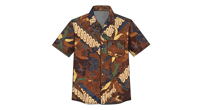 Traditional Indonesian Batik Pattern Men Short Sleeve Shirt Illustration
