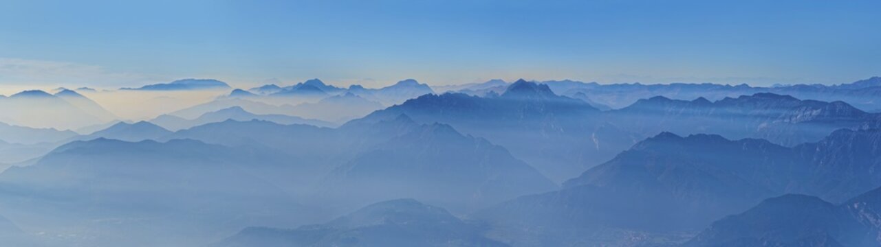 Peak Panorama of the Garda Mountains and Bergamo Alps, Monte Baldo, Malcesine, Verona Italy, Trentino-Alto Adige, Italy
