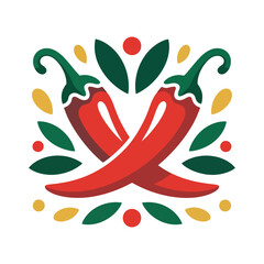 Fototapeta premium Stylized Crossed Red Chili Peppers, vector graphic illustration spicy food symbol hot chili icon design isolated modern culinary artwork background