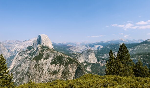 View into Yosemite Valley, Half Dome, Yosemite National Park, California, USA