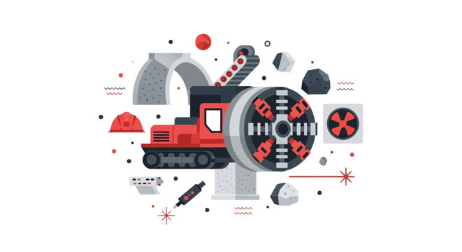 Industrial Tunnel Boring Machine and Heavy Excavation Equipment Illustration for Infrastructure and Mining Concepts