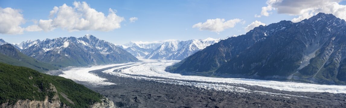 View of impressive mountain landscape with Matanuska glacier and glaciated mountain peaks, Lion's Head, Chugach Mountains, Alaska, USA