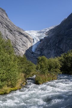 Briksdalselva River, Briksdalsbreen, Briksdal Glacier, Briksdal, Norway