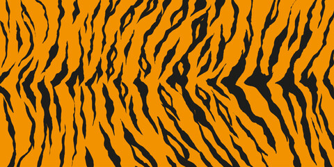 Naklejka premium Orange black tiger stripes skin pattern. Wild animal skin texture for print, fabric, textile, wrapping paper, background, wallpaper.