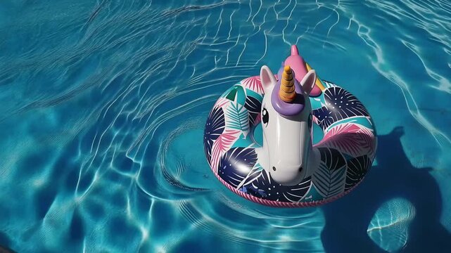 Bou&eacute;e licorne flottant &agrave; la surface d&rsquo;une piscine avec un espace libre pour ajouter du texte.
