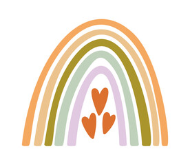 Naklejka premium Rainbow With Hearts Boho Line Art