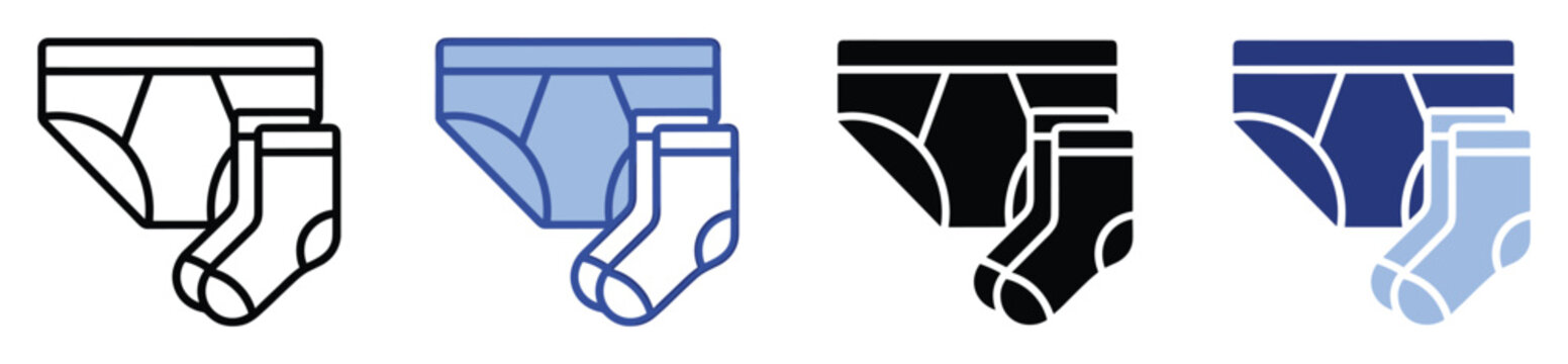 Underwear and socks icon set representing comfortable basic mens clothing items for daily use