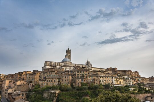 Historic centre with Cathedral, Cattedrale di Santa Maria Assunta, and tower Torre del Mangia, Siena, Tuscany, Italy