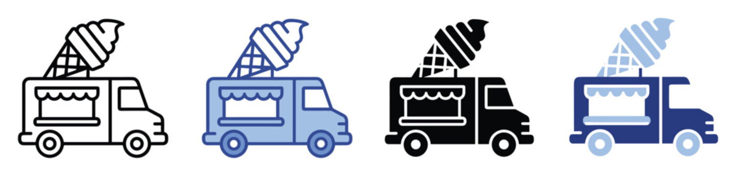 Ice cream truck with a large ice cream cone on top, perfect for food service advertisements and mobile vendor promotions