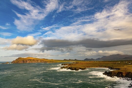 Coumeenoole Beach with cloudy sky, Dingle Peninsula, Kerry, Ireland