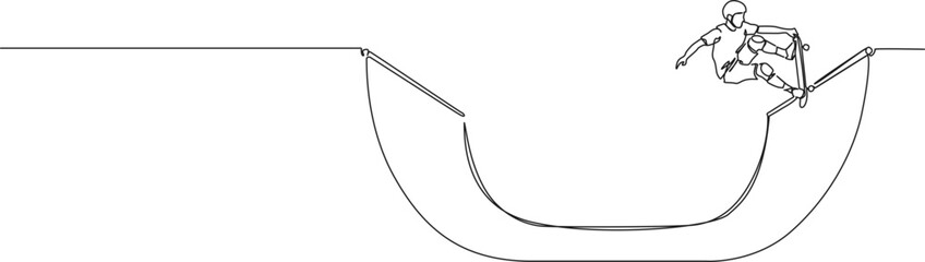 continuous line drawing of skater skateboarding in halfpipe, line art vector illustration © Christian Horz