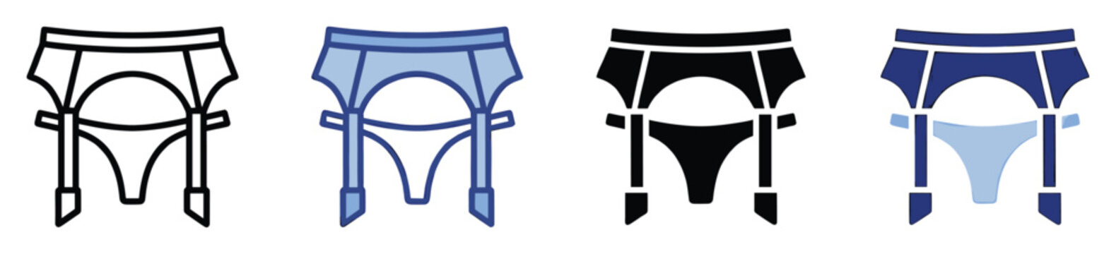 Garter belt icons in varying styles for intimate apparel and feminine graphics