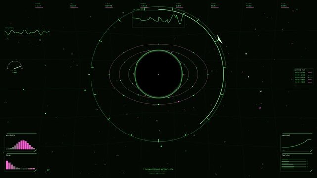 Futuristic Sci-Fi HUD Interface Displaying Astronomical Data and Black Hole Singularity Telemetry Readout