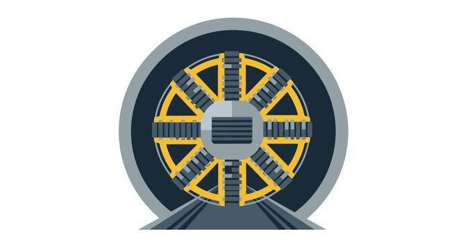 Industrial Tunnel Boring Machine Illustration, TBM Cutterhead for Underground Construction and Infrastructure Engineering Projects
