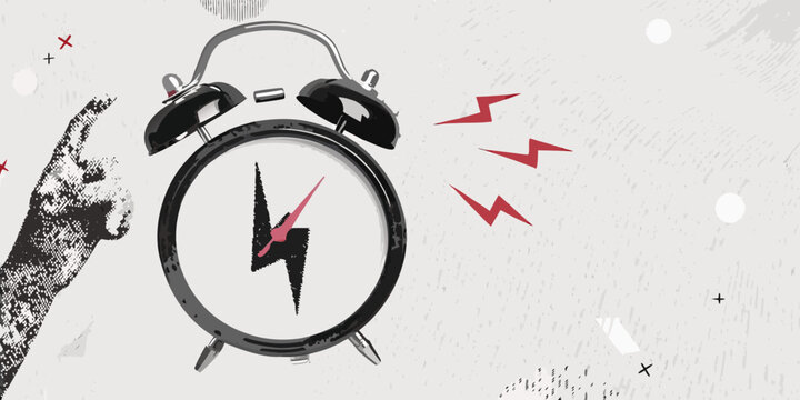 Alarm clock illustration with ringing sound effects and dynamic elements