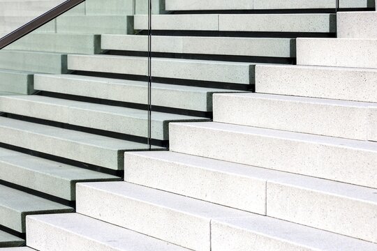 Stairs at the Hotel Hyatt Regency D&uuml;sseldorf at the Hafenspitze in the Media Harbour, D&uuml;sseldorf, North Rhine-Westphalia, Germany