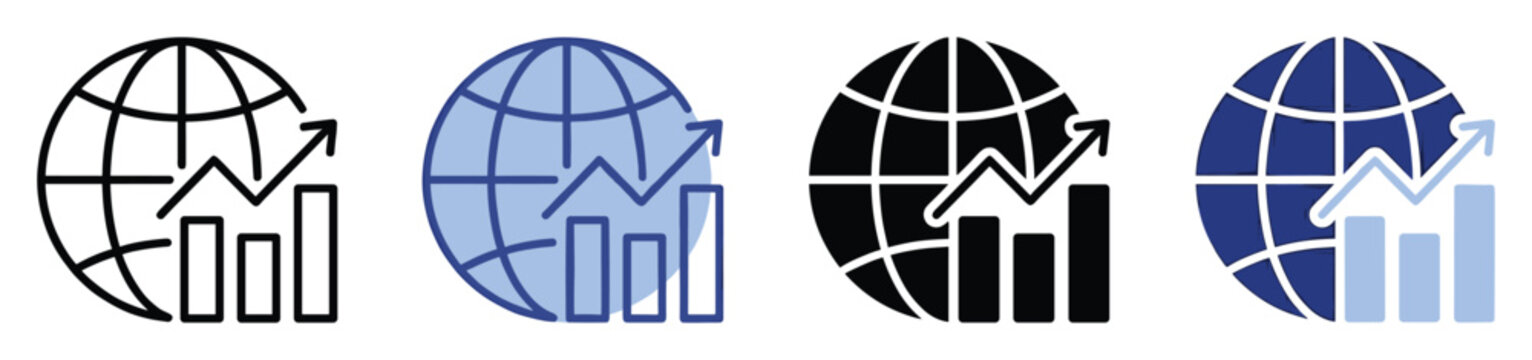 Global economic growth and international market trend icon set for data visualization
