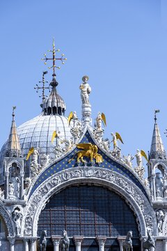 Facade and dome of the Basilica of St. Mark, San Marco, Venice, Veneto, Italy
