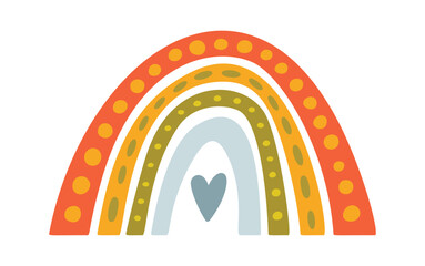 Naklejka premium Rainbow With Heart Boho Cartoon Style