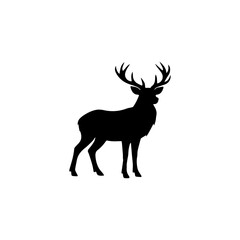 Fototapeta premium Majestic Stag Profile Silhouette - Minimalist Standing Buck with Antlers High Contrast Wildlife Vector Art