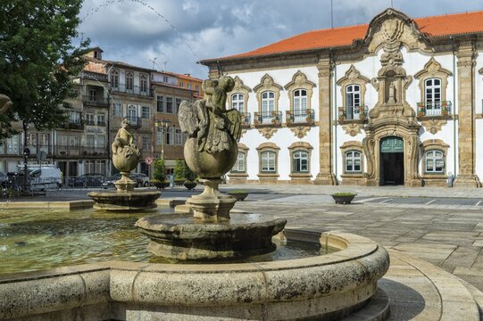 Braga City Hall and fountain, Minho, Portugal