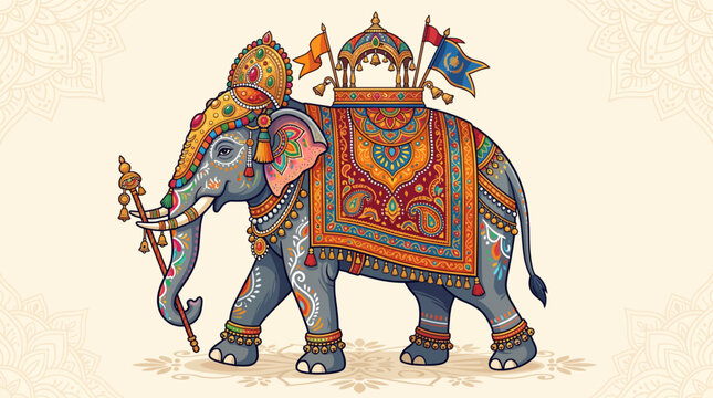 Ornate Indian elephant with traditional decorations and festival ornaments for cultural celebrations vector illustration
