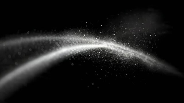 Abstract white particles flowing across dark background creating dynamic movement effect