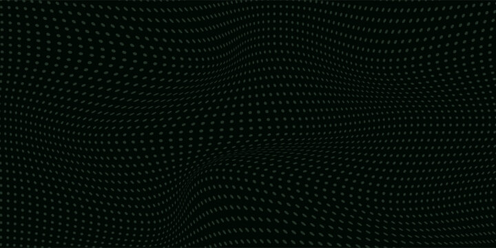 Abstract green particle background. Flow wave with dot landscape. Digital data structure. Future mesh or sound grid. Pattern point visualization. Technology