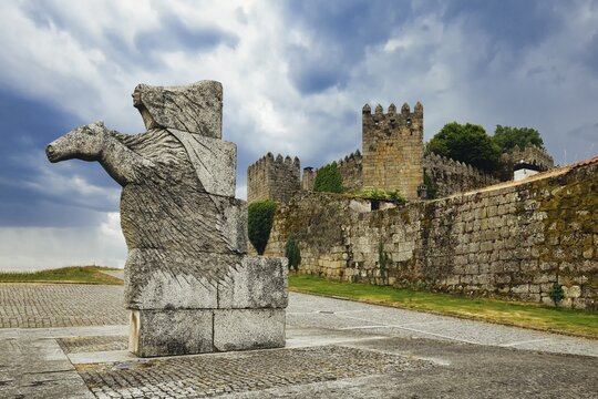 Statue to the legendary Joao Ticao near the Treason&rsquo;s Gate, Trancoso Castle, Serra da Estrela, Portugal