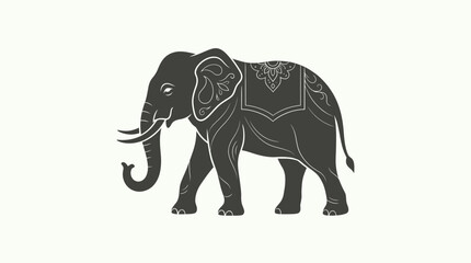Obraz premium Minimalist Indian Elephant Silhouette with Ornate Floral Mandala Patterns for Ethnic Branding and Yoga Design