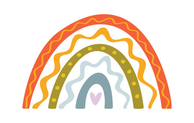 Naklejka premium Rainbow Arc With Heart Boho Doodle