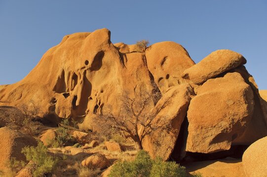 Granite rocks in the evening light at the Spitzkoppe mountain, Namibia, Africa