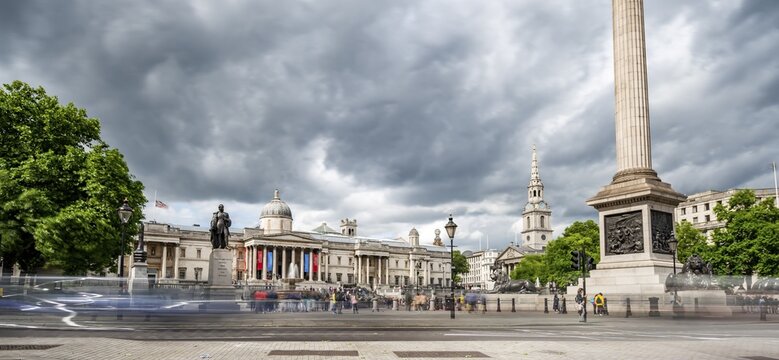 Trafalgar Square with National Gallery and Church of St. Martin-in-the-Fields, London, England, United Kingdom