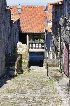 Narrow and shadowed street, Linhares de Beira, Historic village around the Serra da Estrela, Castelo Branco district, Beira, Portugal