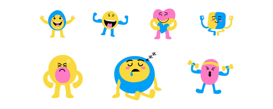 Hormone Cartoon Character Set, Cute Emotion Mascot Collection Vector Illustration