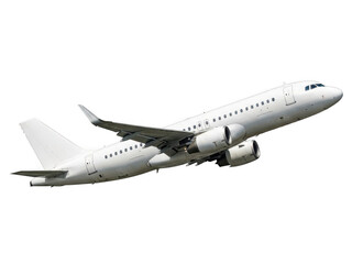 Fototapeta premium A white airplane flying through the sky isolated on transparent background