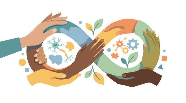 Diverse hands forming a circle of unity and growth.
