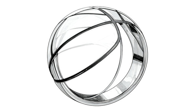 Abstract 3D Wireframe Basketball Sphere With Black Stripes Isolated Transparent