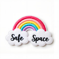 Naklejka premium Embroidered patch with rainbow design and text 