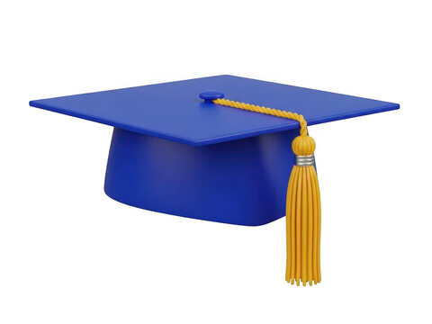 Blue graduation cap with gold tassel isolated on transparent background