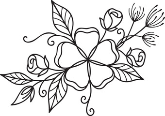 Fototapeta premium Elegant black and white floral vector illustration with leaves and buds